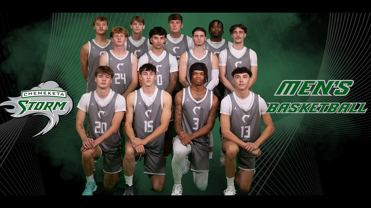 A team photo of the 2024-25 Chemeketa Storm Men's Basketball team.